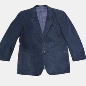 Vintage Byron Men’s Navy Blazer – Made in Japan Suede Feel, Medium, 80s/90s